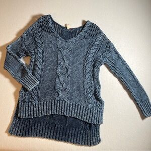 Anthropologie Pilcro 100% Cotton Blue High Low Acid Wash Cable-knit Sweater Sz S